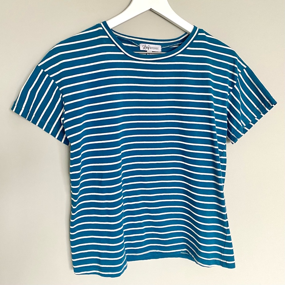 Lucy Avenue Teal & White Stripe Short Sleeve Tee